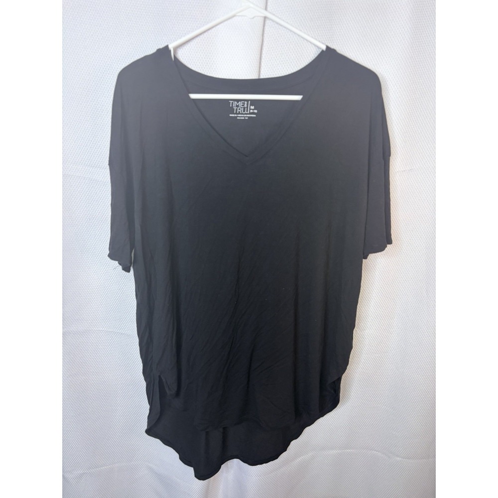 Time and Tru Women's Black Shirt Blouse Small M High Low Back